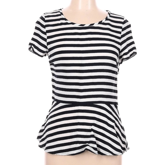 Banana Republic Black & White Stripe Sailor Short Sleeve Peplum Blouse Top Sz 10 - Picture 1 of 11